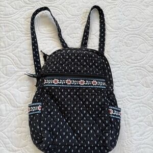 Vera Bradley Black Quilted Backpack with Floral Trim